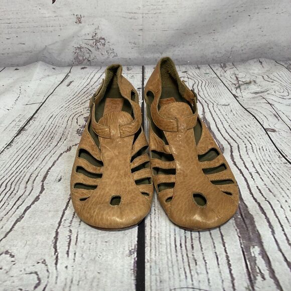 Jim Barnier Sandals‎ Womens 10 Brown Tan Leather Strappy Kitten Heel Round Toe - Picture 2 of 9